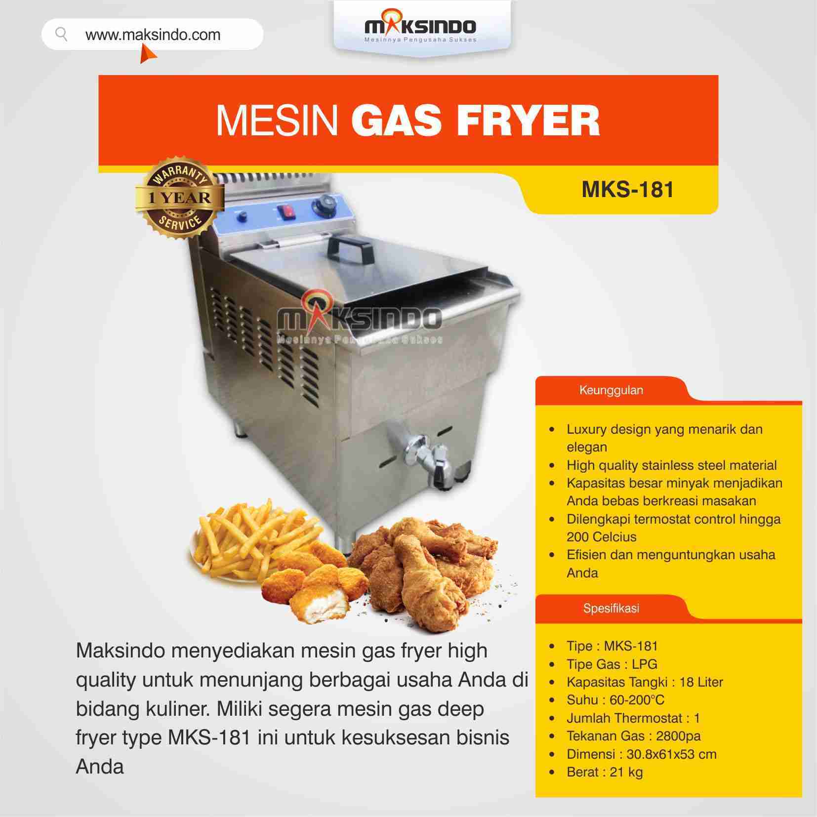 Mesin Gas Fryer 18 Profesional Liter MKS-181
