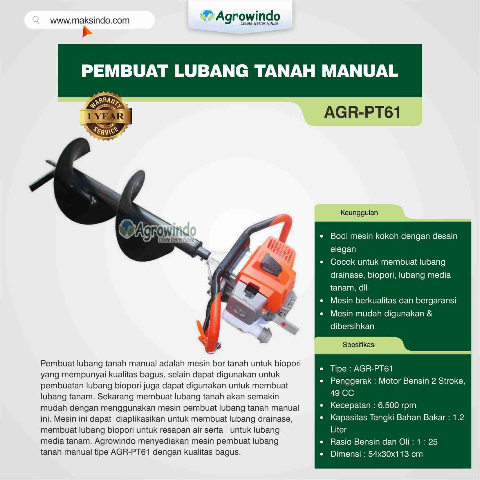 Pembuat Lubang Tanah Manual AGR-PT61
