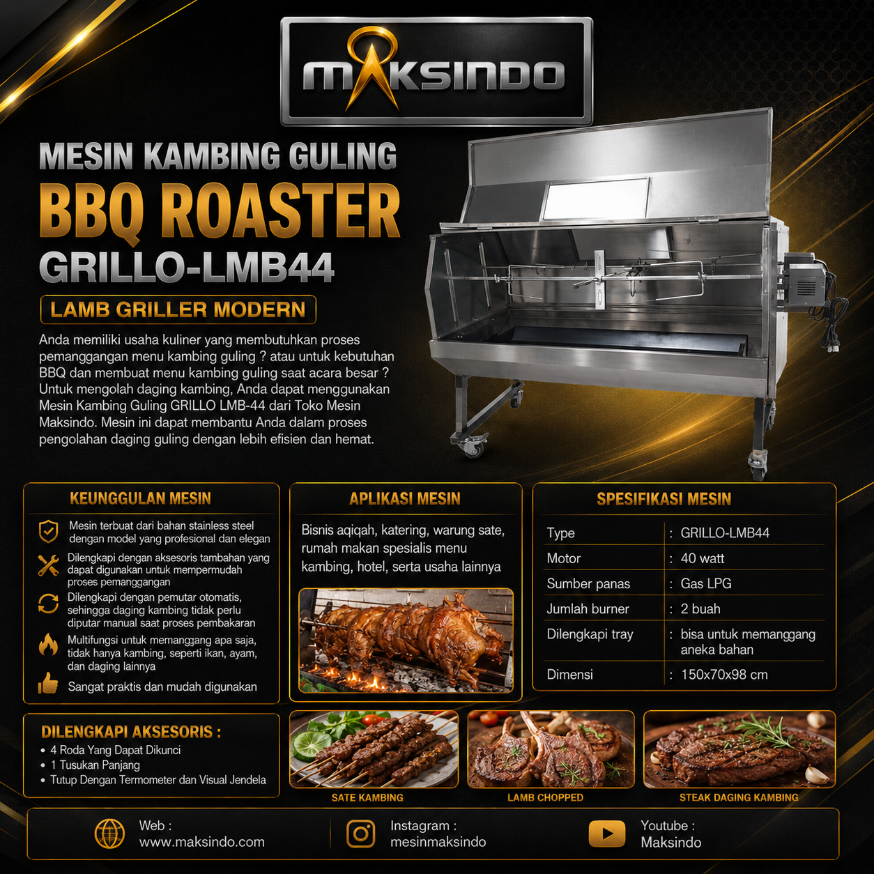Mesin Kambing Guling BBQ Roaster (GRILLO-LMB44)