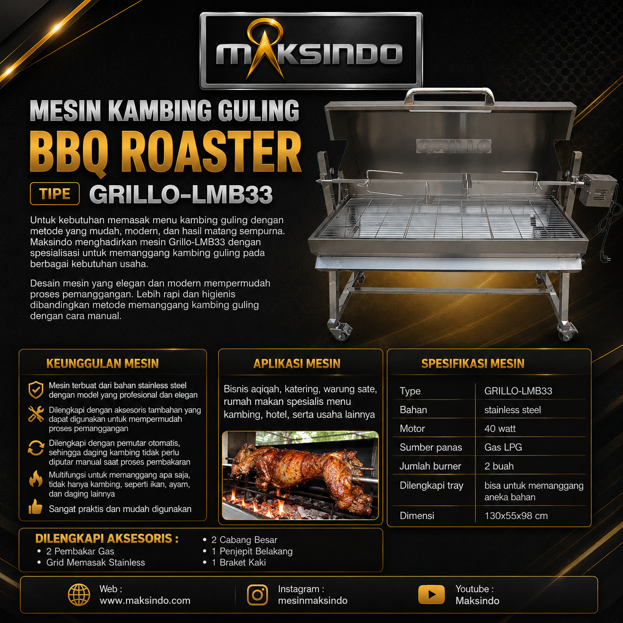 Mesin Kambing Guling BBQ Roaster (GRILLO-LMB33)