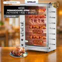 Mesin Pemanggang Ayam Gas Grillo–AYM7 (Rotisserie 7 Rod + Basket)