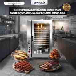 Mesin Pengasap Daging, Ayam, Ikan, Sosis Smokehouse Serbaguna 9 Rak GAS - GRILLO-SMK9