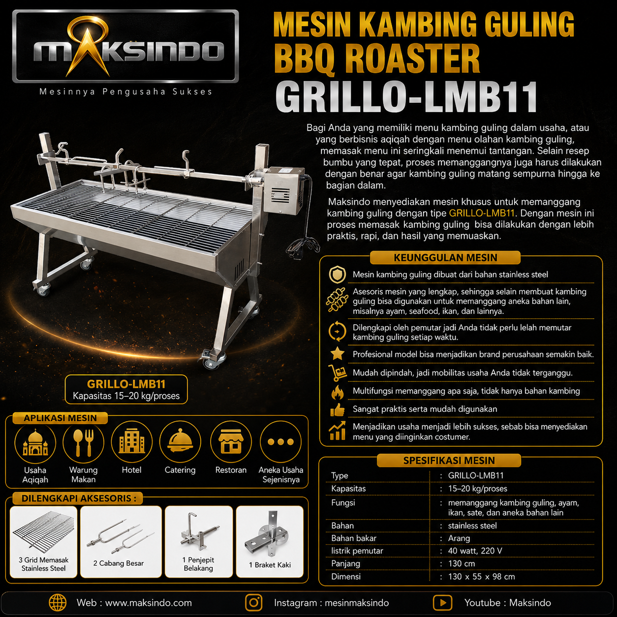 Mesin Kambing Guling BBQ Roaster GRILLO-LMB11