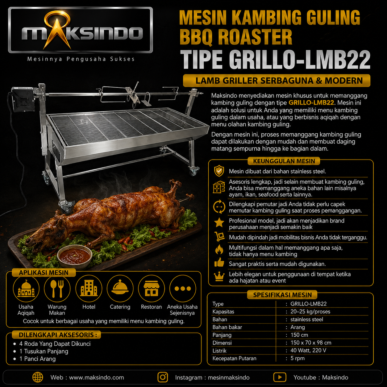 Mesin Kambing Guling BBQ Roaster GRILLO-LMB22