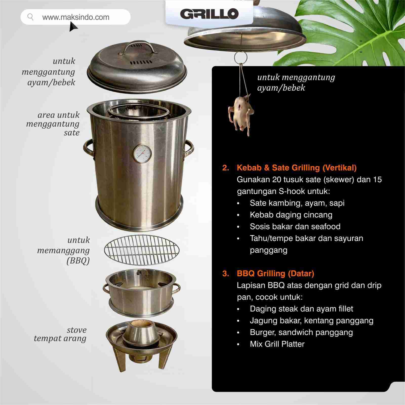Alat Pemanggang Bebek Ayam dan Sate 3in1 Grillo-DCA40 - Image 6