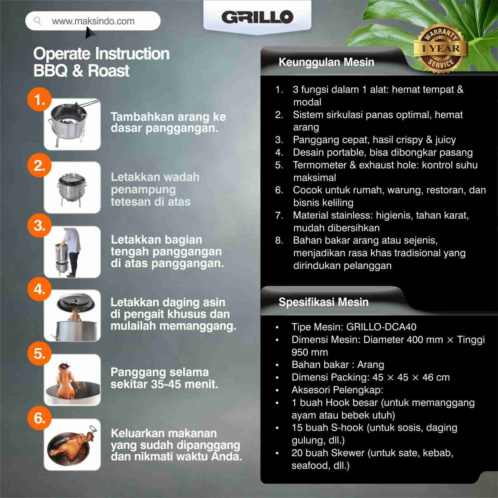 Alat Pemanggang Bebek Ayam dan Sate 3in1 Grillo-DCA40 - Image 7