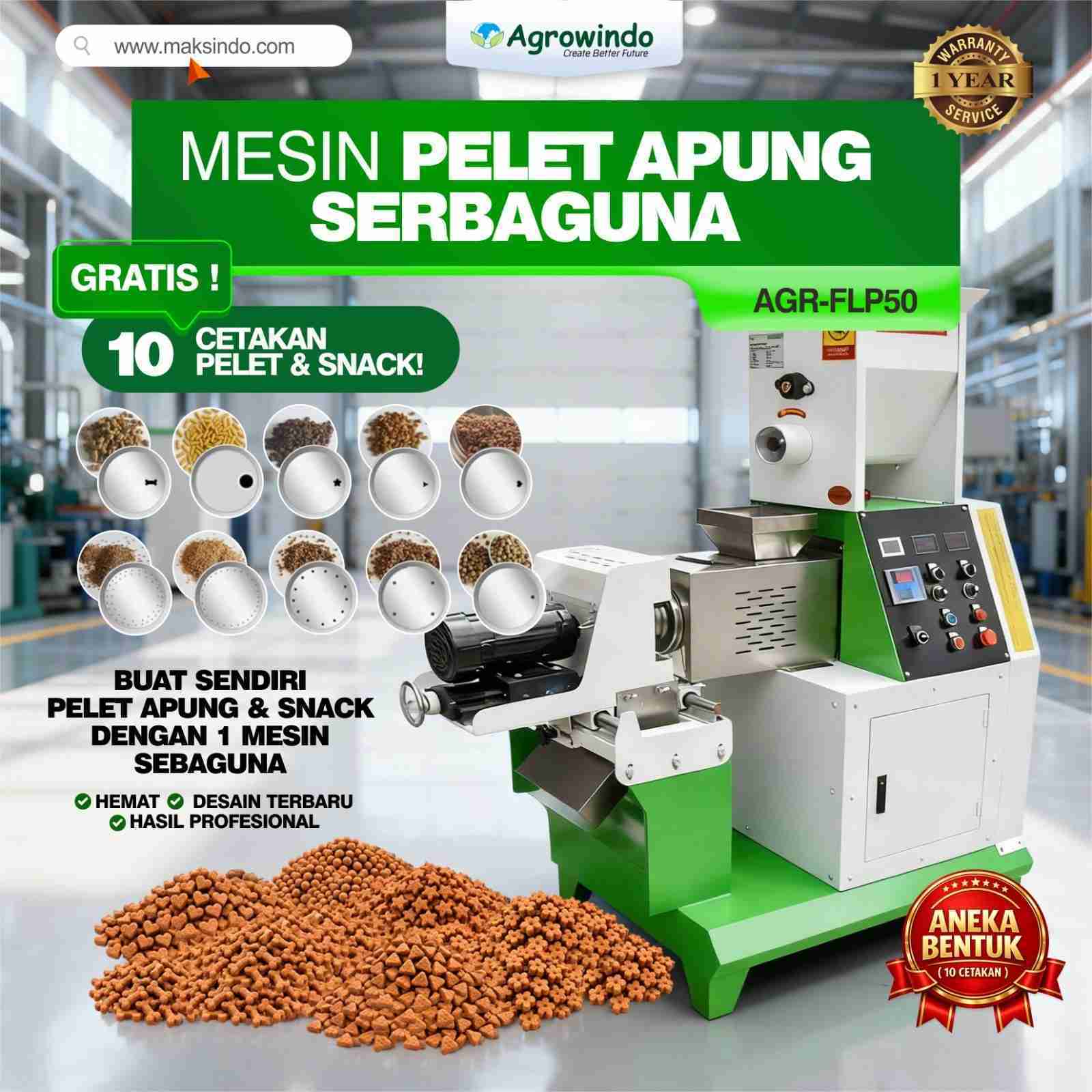 Mesin Pelet Apung Serbaguna AGR-FLP50 Aneka Bentuk (10 Cetakan)
