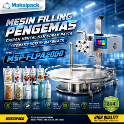Mesin Filling Pengemas Cairan Kental dan Cream Pasta Otomatis Rotary Maksipack Type MSP-FLPA2000