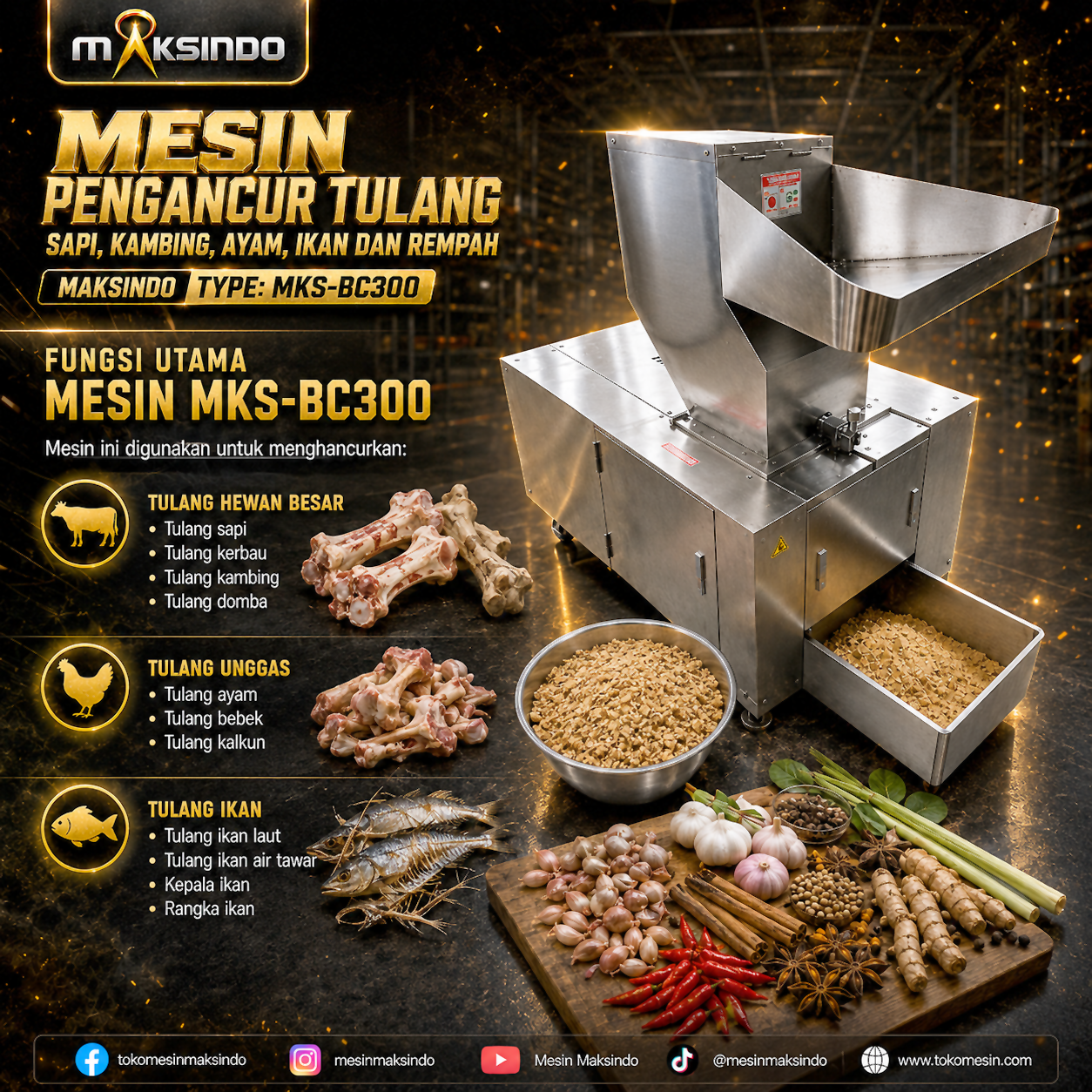 Mesin Pengancur Tulang Sapi, Kambing, Ayam, Ikan dan Rempah Maksindo Type MKS-BC300 - Image 9