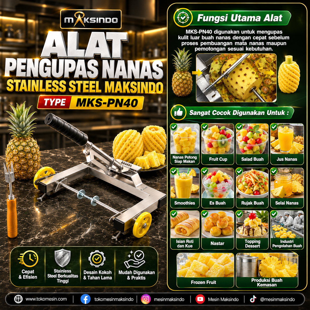 Alat Pengupas Nanas Stainless Steel Maksindo MKS-PN40 - Image 5