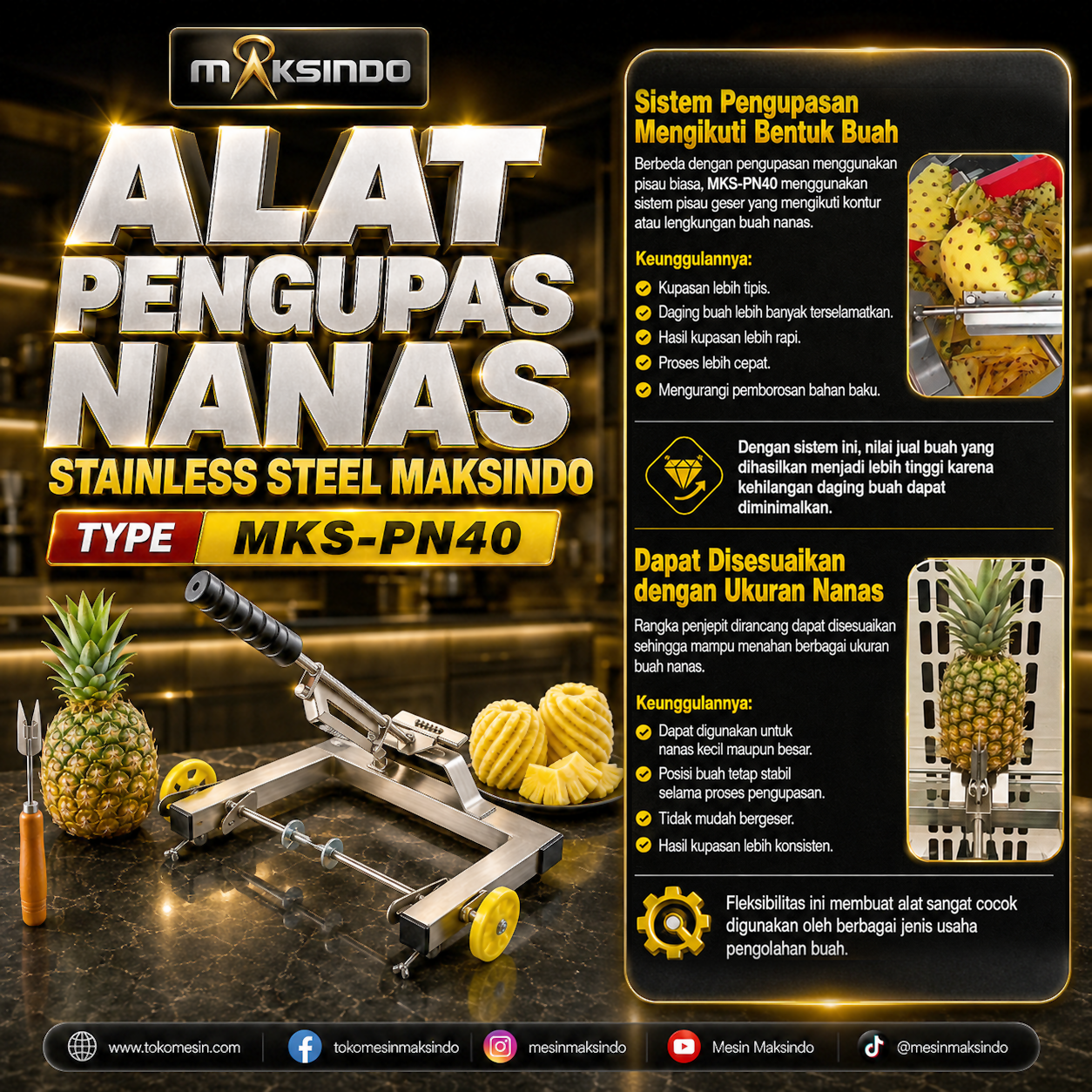 Alat Pengupas Nanas Stainless Steel Maksindo MKS-PN40 - Image 6