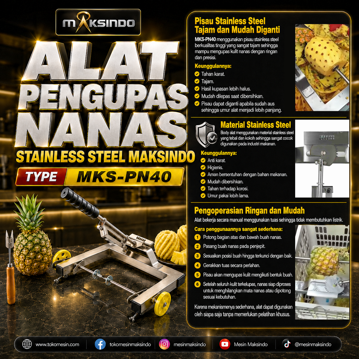Alat Pengupas Nanas Stainless Steel Maksindo MKS-PN40 - Image 7