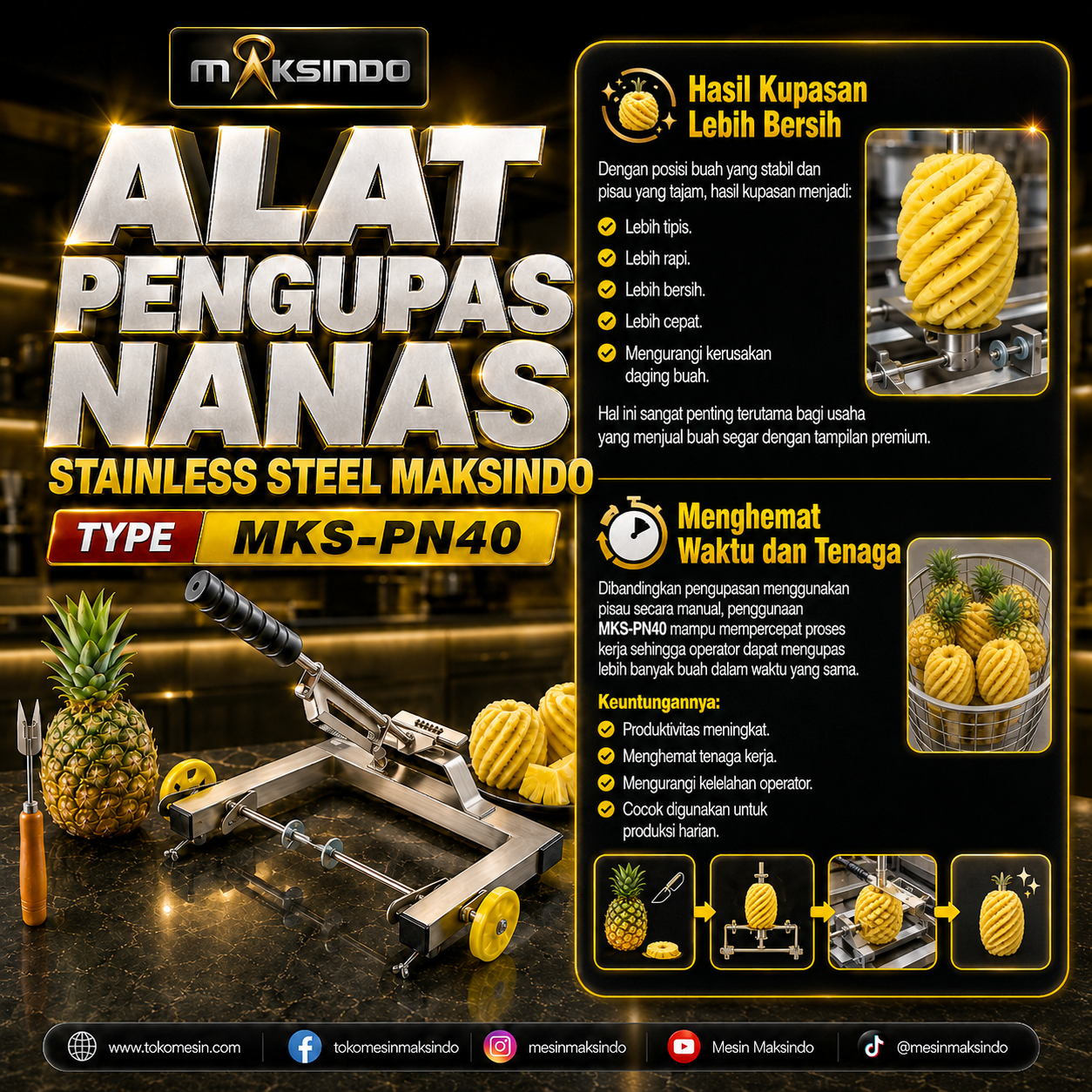 Alat Pengupas Nanas Stainless Steel Maksindo MKS-PN40 - Image 8